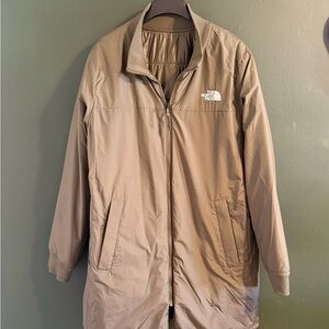 The North Face Women’s Olive green mid length bomber jacket.